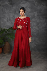 Maroon Embroidered anarkali