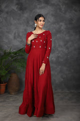 Maroon Embroidered anarkali