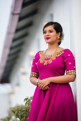 Pink Hand Embroidered organza anarkali - YoshnasByEla