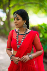 Red Hand embroidered net lehenga - YoshnasByEla