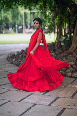Red Hand embroidered net lehenga - YoshnasByEla