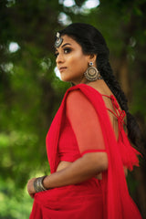 Red Hand embroidered net lehenga - YoshnasByEla