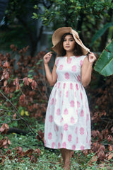 white pink motif Cotton dress (Top)