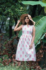 white pink motif Cotton dress (Top)