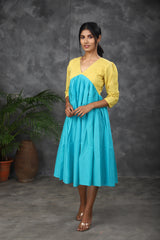 yellow - Blue Mul cotton dress (Top)