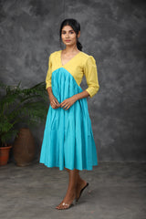 yellow - Blue Mul cotton dress (Top)