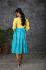 yellow - Blue Mul cotton dress (Top)