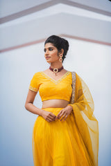 yellow Hand embroidered organza lehenga - YoshnasByEla