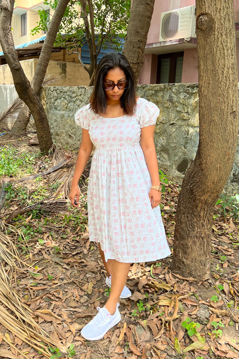 Light Grey puff sleeve Cotton dress (Top)