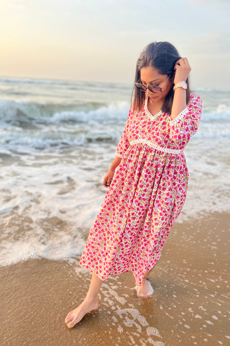 Rani Pink Floral Cotton Maxi Dress YoshnasByEla Rani Pink Floral Cotton Maxi Dress YoshnasByEla