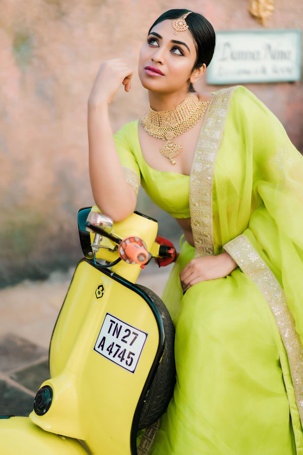 Neon Green organza lehenga