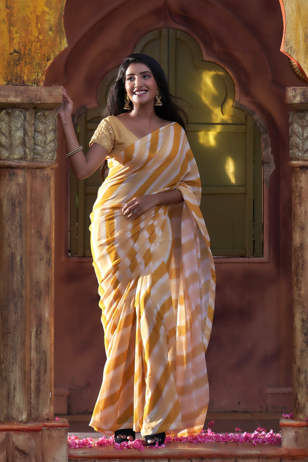 Yellow georgette designer saree