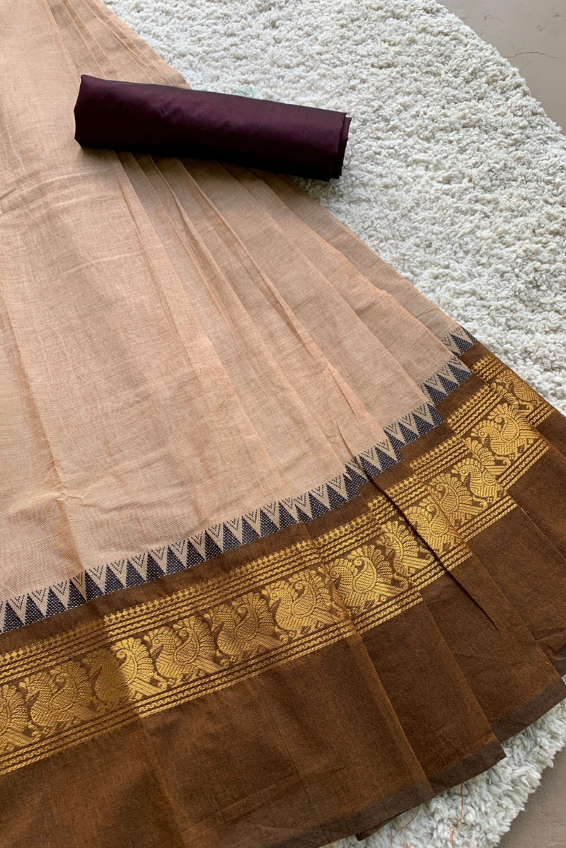 Beige chettinad cotton saree