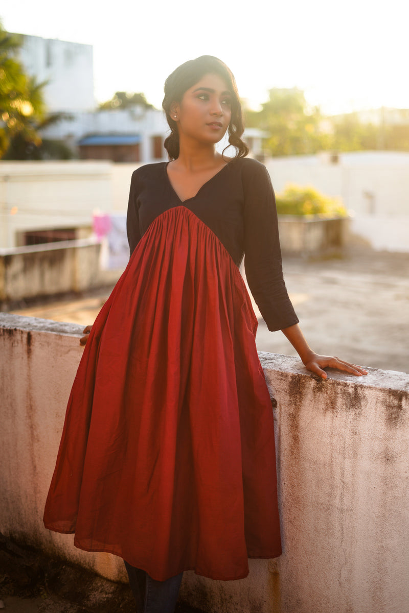 Black Maroon Mul cotton dress (Top) YoshnasByEla Black Maroon Mul cotton dress (Top) YoshnasByEla
