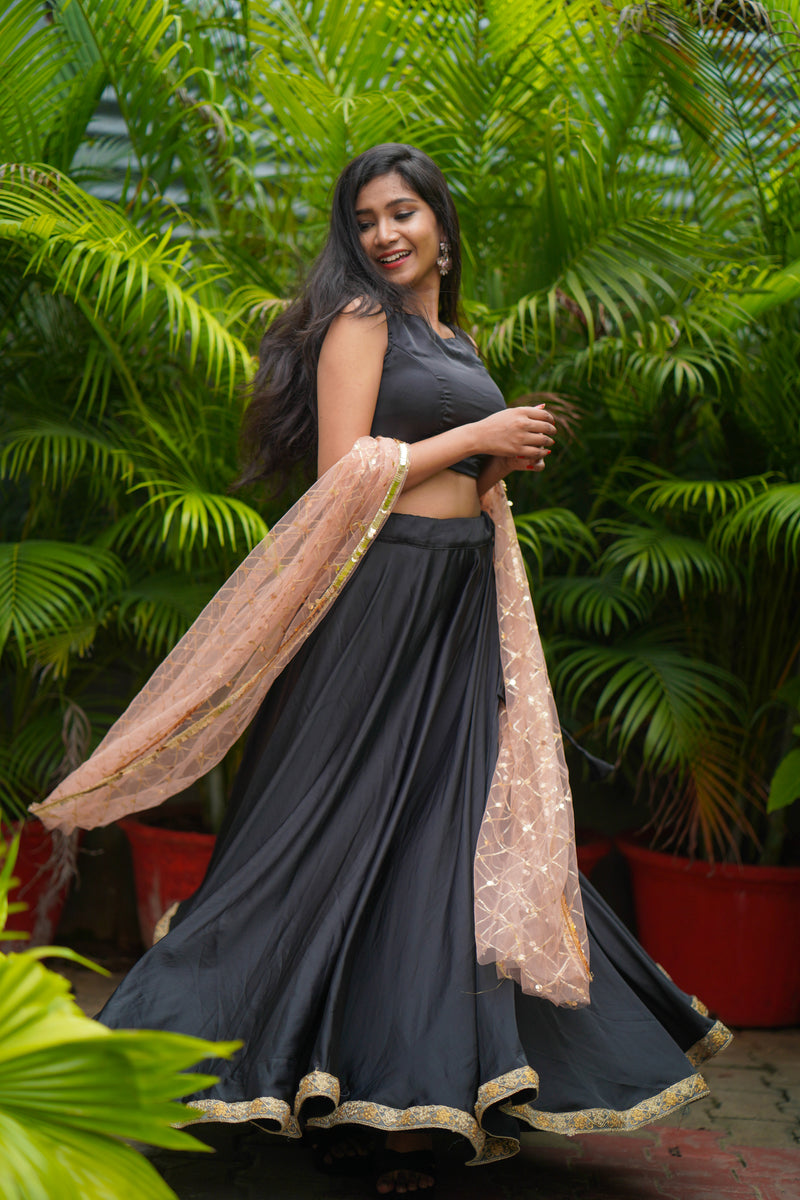 Black Peach Georgette lehenga