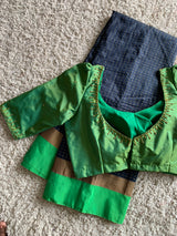 Black Semi silk saree with green blouse