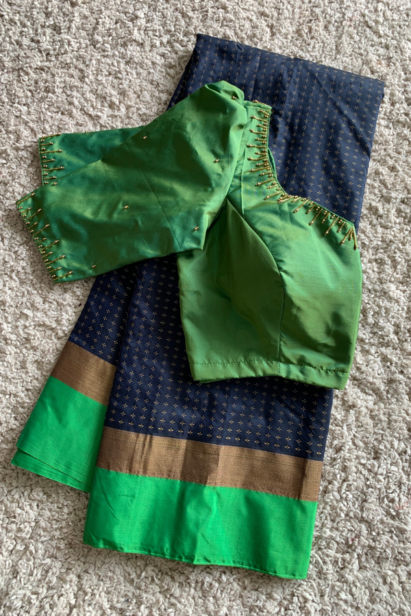 Black Semi silk saree with green blouse
