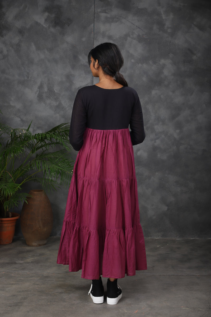 Black & Magenta Mul cotton dress (Top)