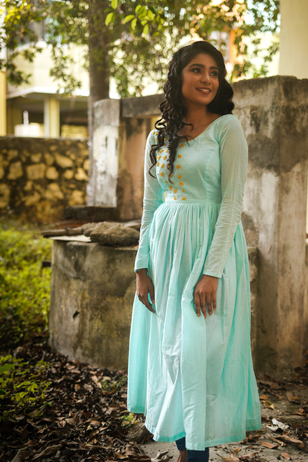 Blue Embroidery Mul cotton dress (Top)
