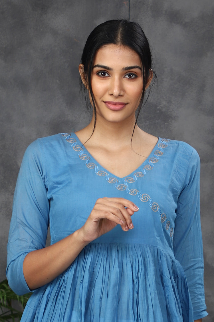 Blue Embroidery Mul cotton dress (Top)