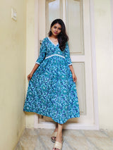 Blue Floral Cotton maxi Dress