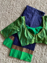 Blue Semi silk saree with Green blouse