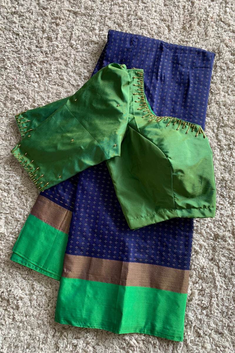 Blue Semi silk saree with Green blouse