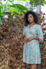 Blue floral wrap Cotton dress (Top)