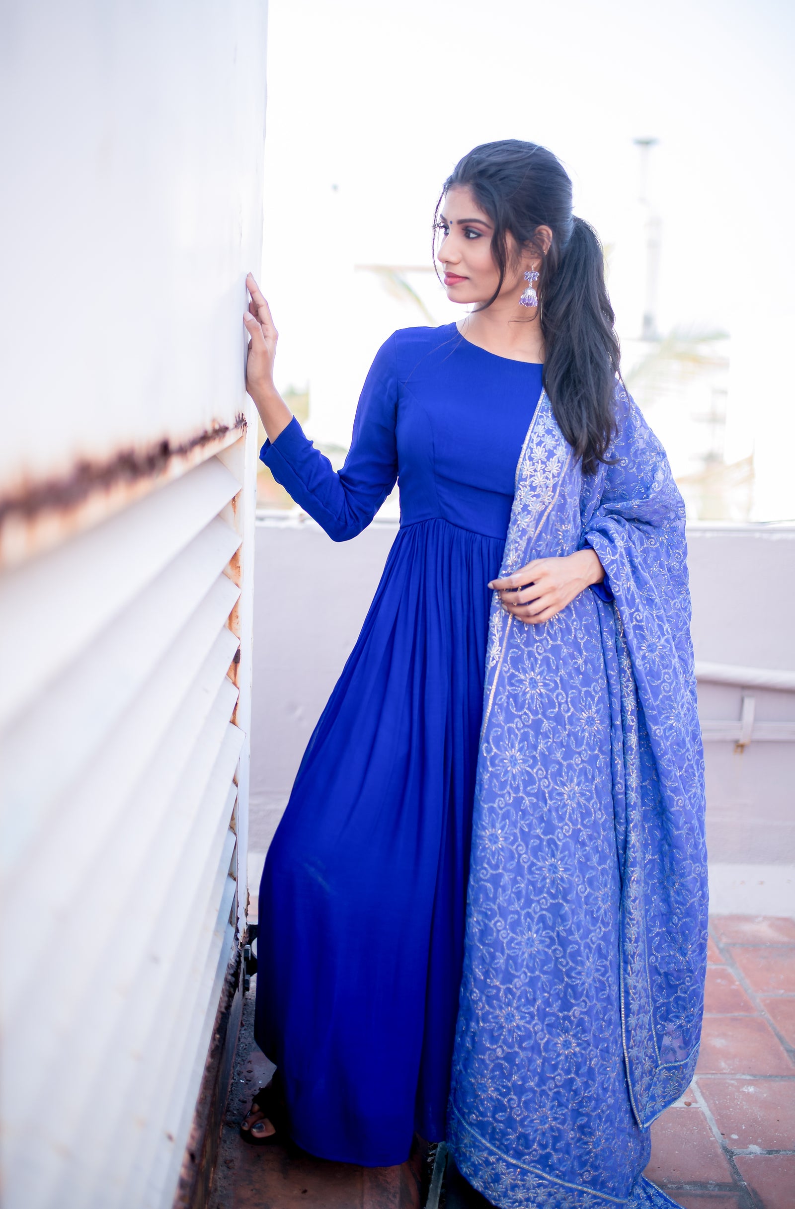 Blue plain Georgette anarkali with dupatta YoshnasByEla