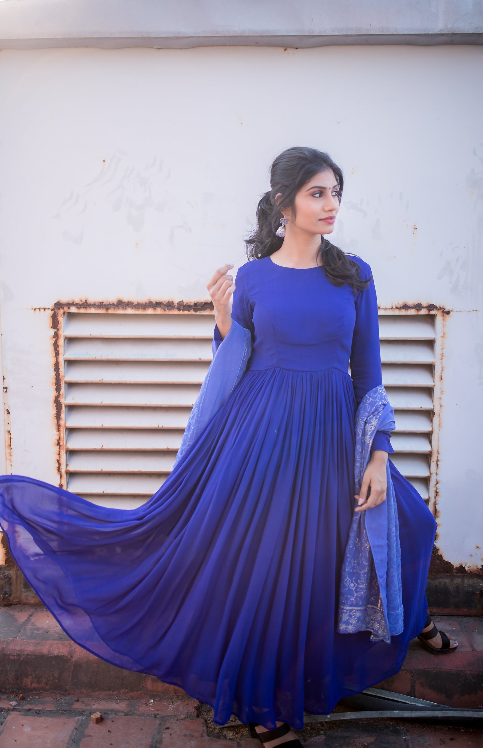 Blue plain Georgette anarkali with dupatta YoshnasByEla Blue plain Georgette anarkali with dupatta YoshnasByEla