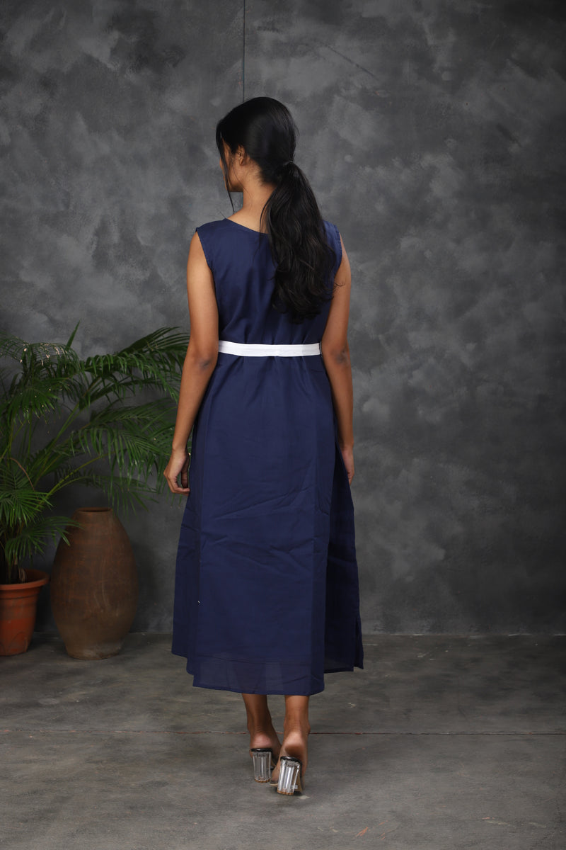 Blue plain Mul cotton dress (Top)