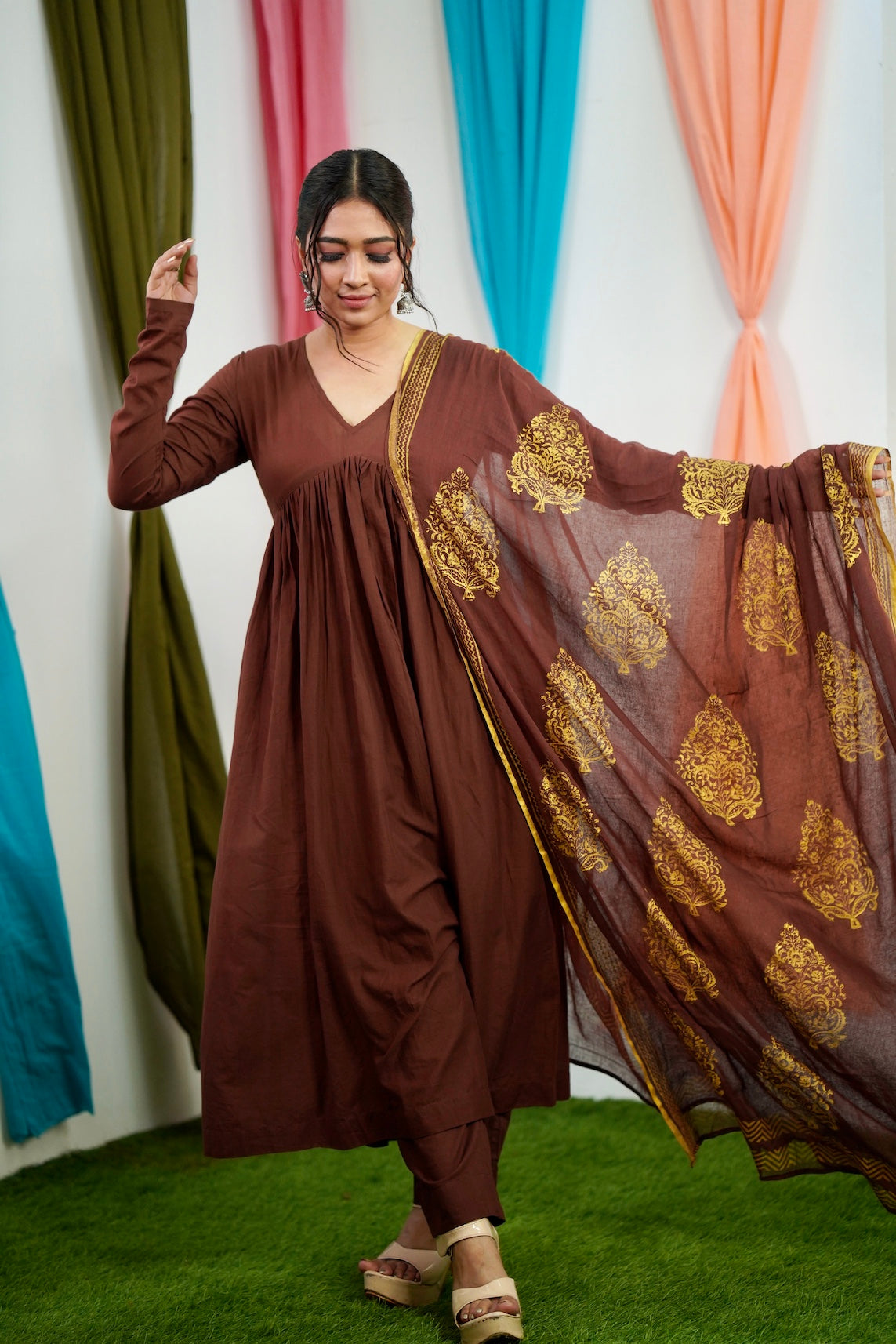 Maroon Slub Cotton Pant Salwar Suits