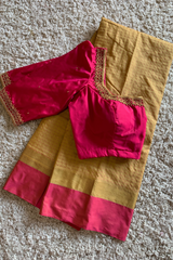 Golden Semi silk saree with pink blouse
