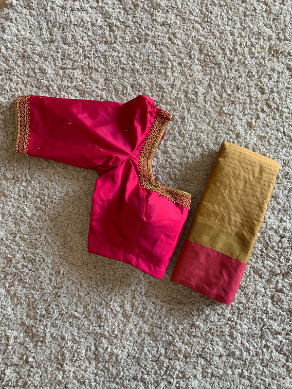 Golden Semi silk saree with pink blouse
