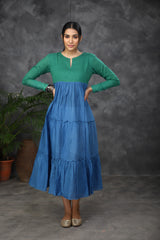 Green - blue Mul cotton dress (Top)