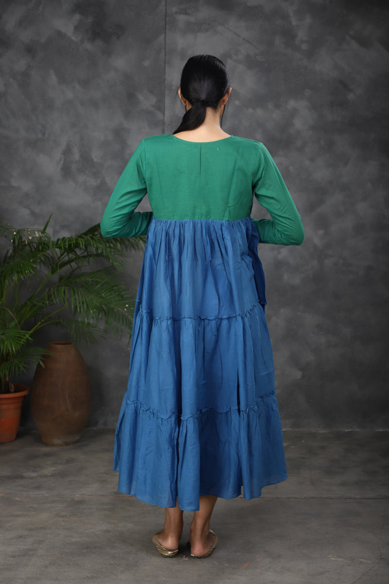 Green - blue Mul cotton dress (Top)