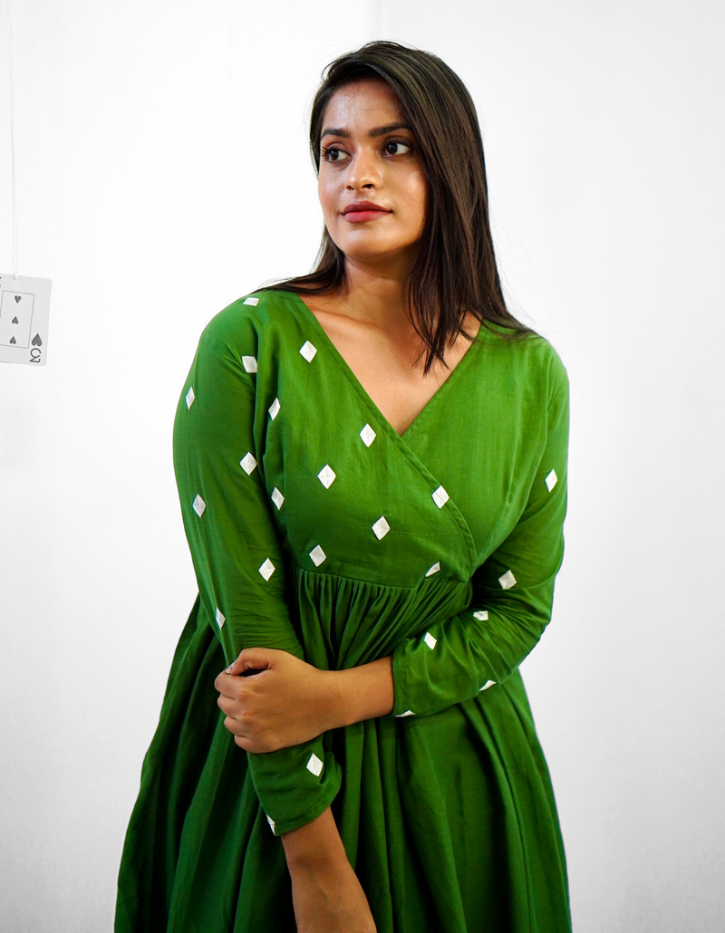 Green Embroidery Mul cotton dress