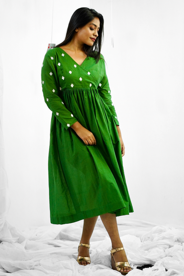 Green Embroidery Mul cotton dress