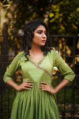 Green Embroidery Mul cotton dress (Top)