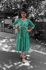 Green Floral Cotton maxi Dress