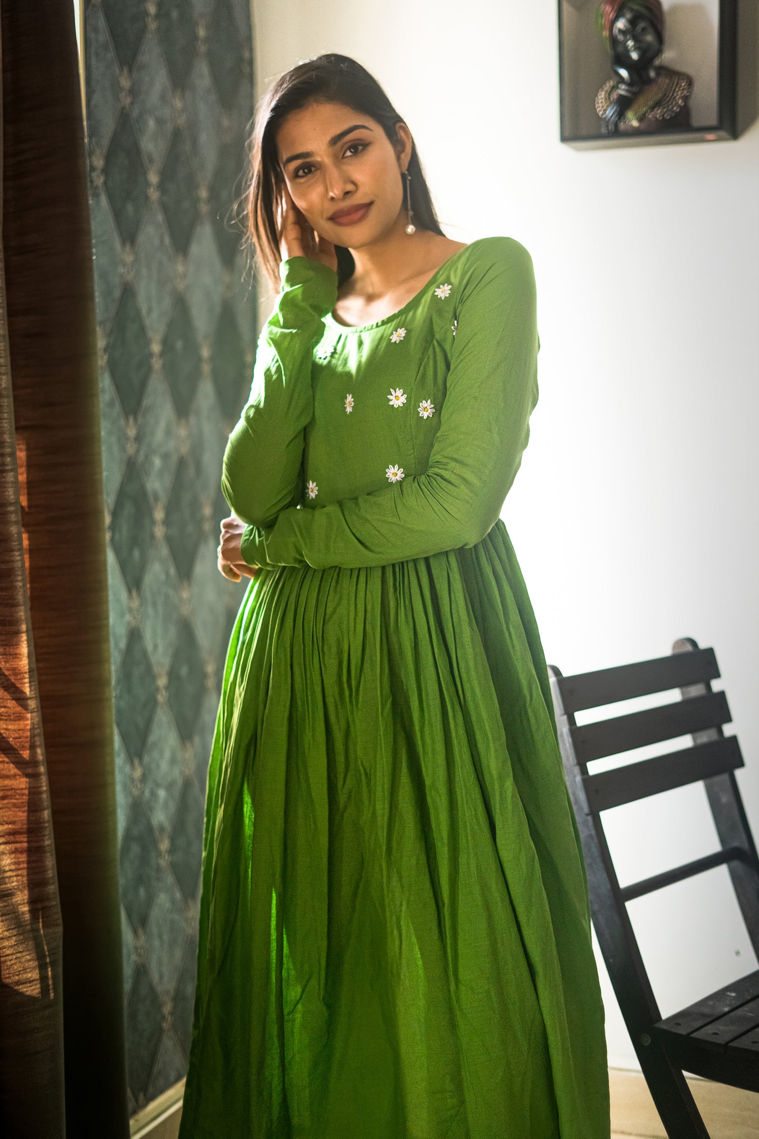 Green White Embroidery Mul cotton dress (Top) – YoshnasByEla