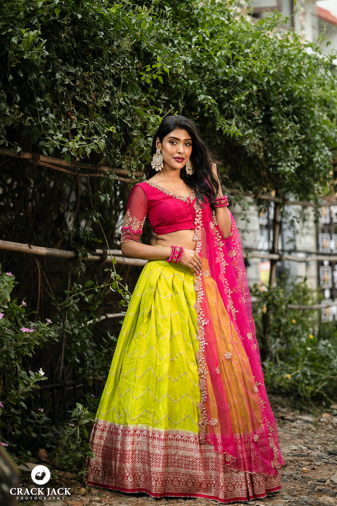 Green and Pink Embroidery lehenga
