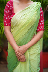 Green and Red mul cotton ombre saree
