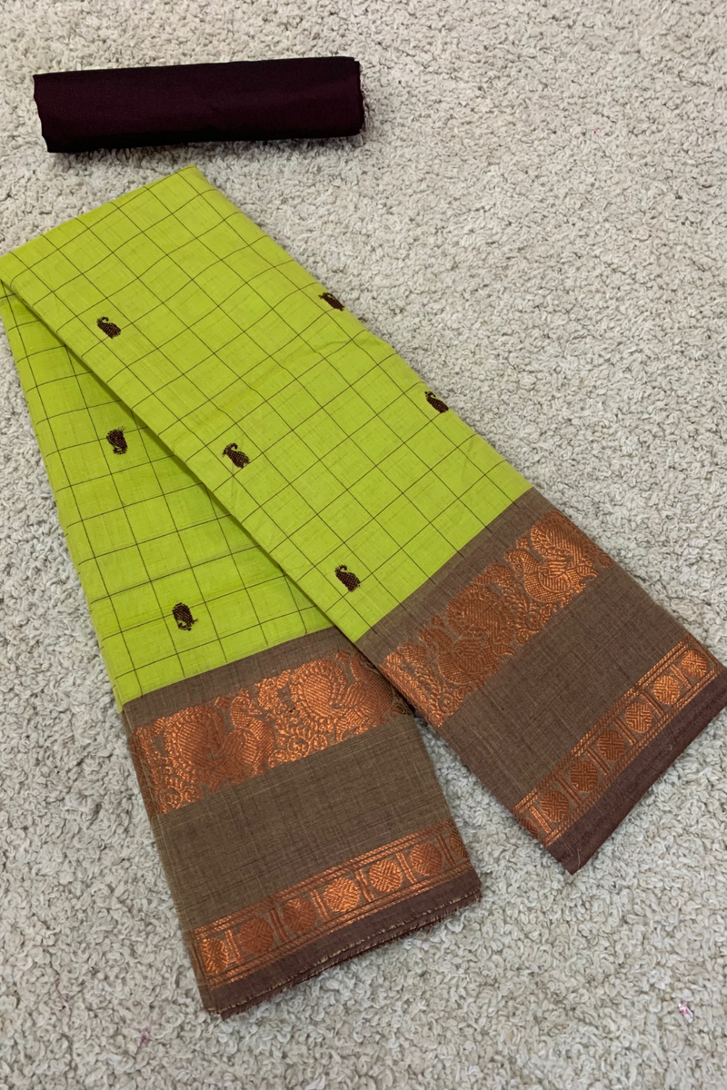 Green checks chettinad cotton saree