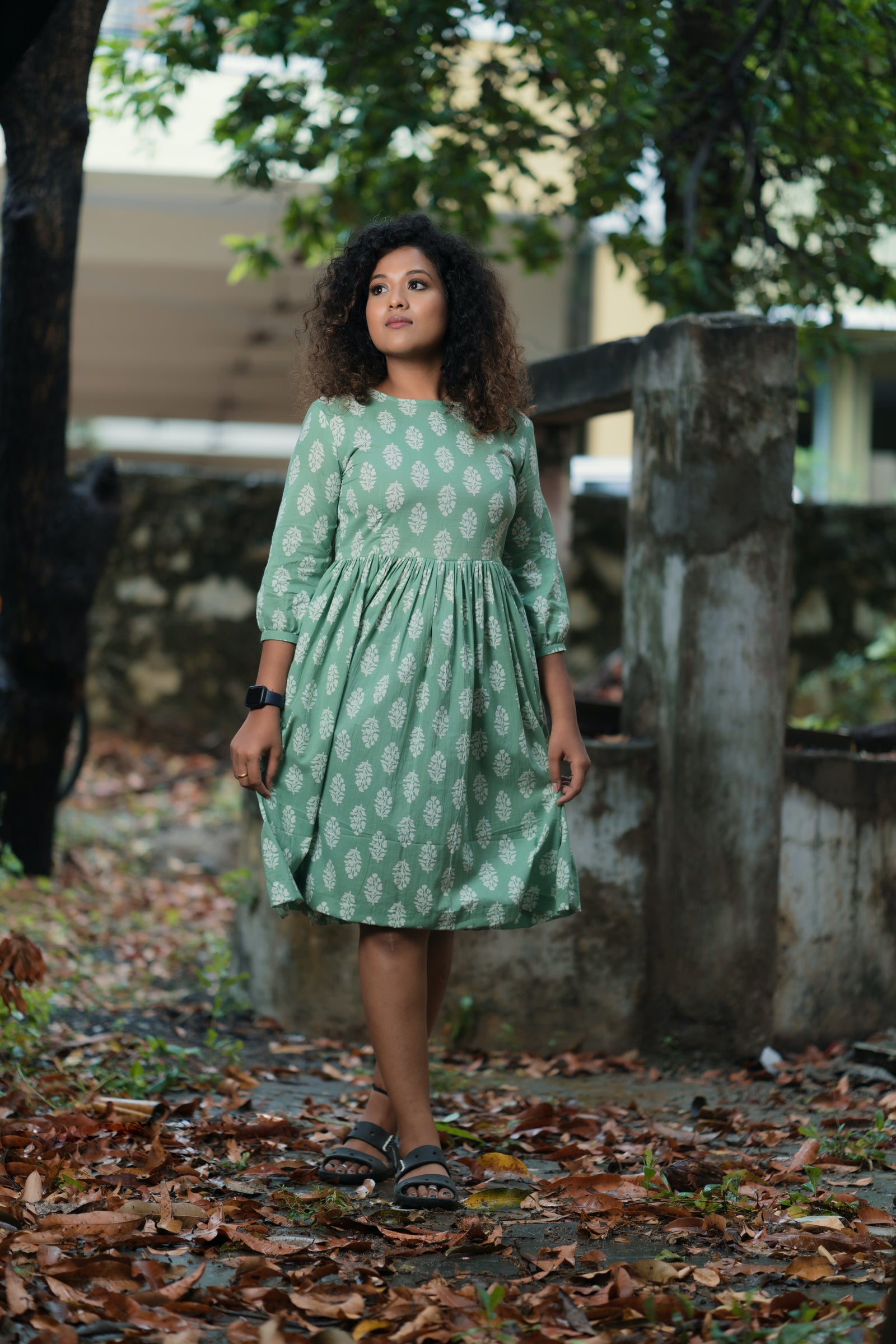 Green motif Cotton dress (Top) YoshnasByEla Green motif Cotton dress (Top) YoshnasByEla