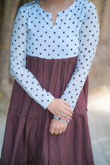 Grey & Brown polka printed Mul cotton dress (Top)