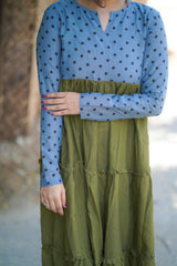 Grey & Green polka printed Mul cotton dress (Top)