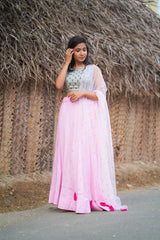 Grey & Pink embroidery santoon lehenga