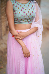 Grey & Pink embroidery santoon lehenga