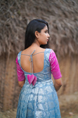 Grey & Pink silk anarkali